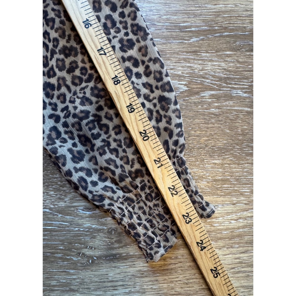 Abercrombie & Fitch Leopard V-Neck Ruffle Mini Dress XS Long Sleeve Smocked - Picture 7 of 13